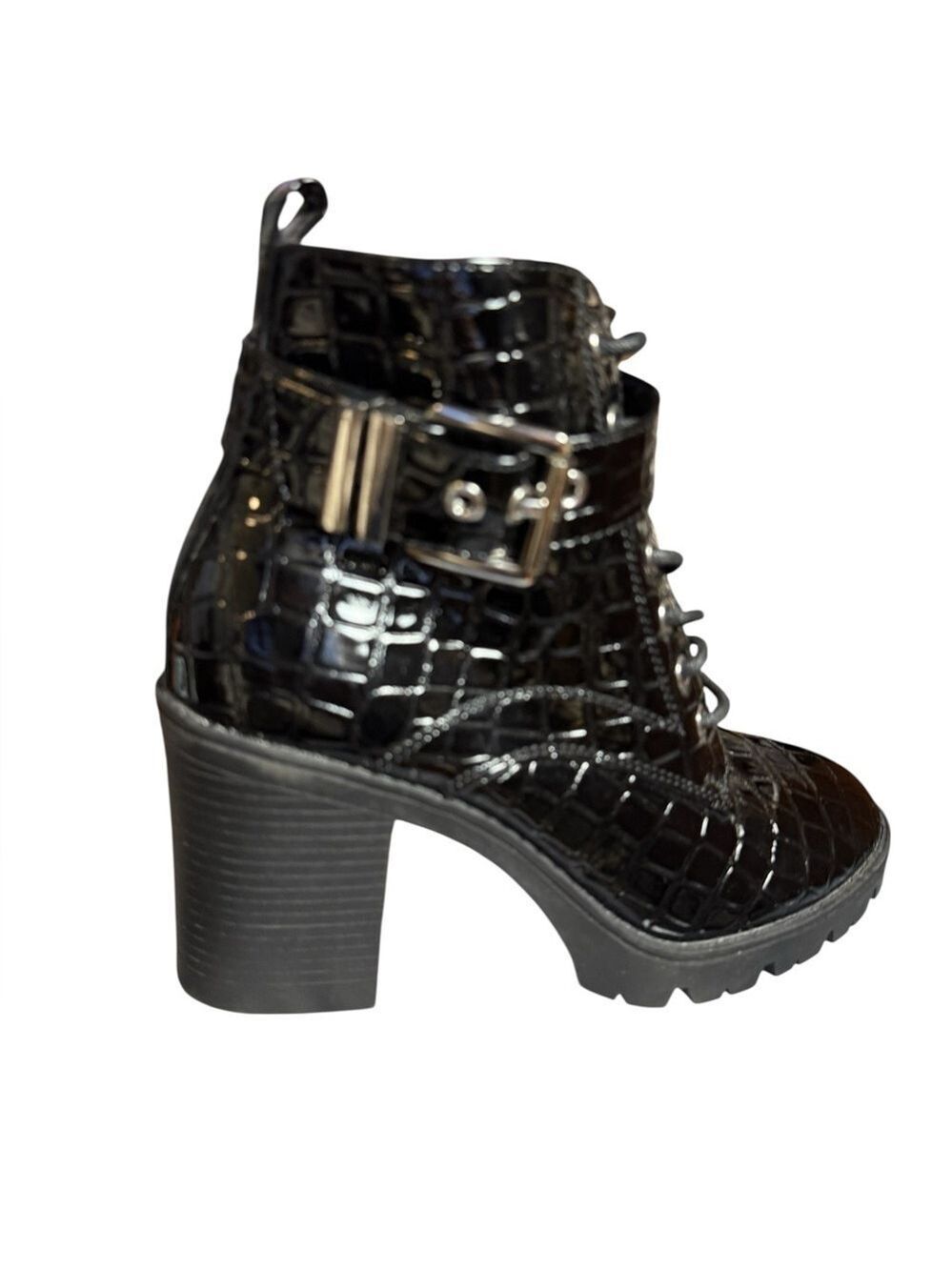 Topshop Black Croc Embossed Lace-Up Heeled Ankle Boots Women’s Size 37 / US 6.5